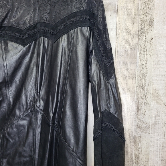 Winlet Long Leather Jacket. Black Paisley Size Small. - Picture 12 of 16